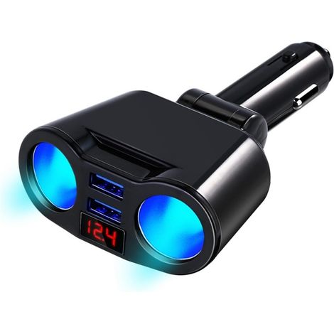 Adaptador para encendedor de coche, adaptador divisor para encendedor de coche, cargador USB doble, 2 tomas de 12 V/24 V 60 W, toma USB para GPS, cámara de salpicadero, teléfono y cámara.