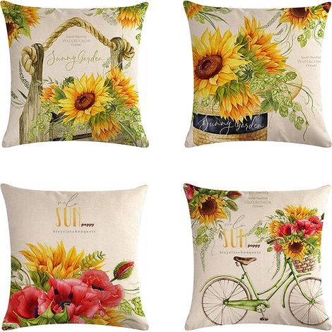 AIDUCHO Housses De Coussin Décoratives Imperméables Fleur Jaune Tournesol Printemps Été Taie D'oreiller Ferme Taie D'oreiller 45 X 45 Cm Lot De 4 Pour Jardin Salon Canapé Banc (Tournesol) (1/5)