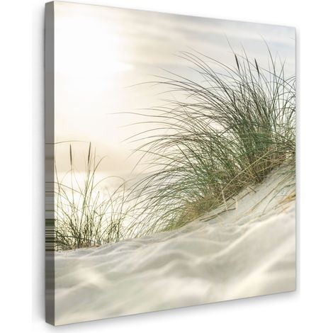TABLEAU SUR TOILE Dunes avec herbes de plage sous le soleil du parc national allemand Schleswig-Holsteinisches Wattenmeer. Tableau Chambre Adulte 90x90 cm