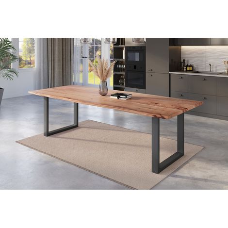 Esstisch Baumkante massiv Akazie natur 240 x 100 U-Gestell schwarz NICK (1/5)