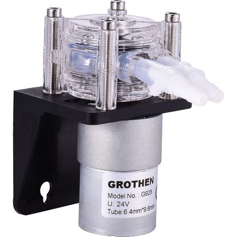 GROTHEN 24-V-Gleichstrom-Schlauchpumpe mit Silikonschlauch, Hochleistungs-Wasserpumpe, Dosier- und Vakuumpumpe – L-Form, 24 V, Schwarz