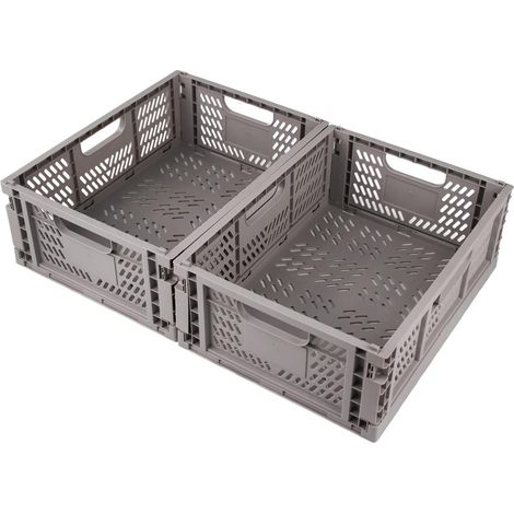 Lot de 2 Boîtes de Rangement Pliables en Plastique Caisses Pliable Cattage Plastique Rangement pour Chambre D'enfant, Cuisine, Bureau(Gris,403015cm) (1/5)