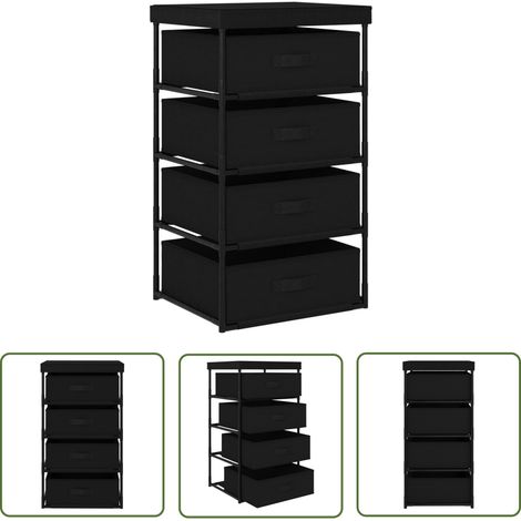 The Living Store Étagère de rangement avec 4 paniers en tissu Acier Noir - Étagère De Rangement - Meuble De Rangement - Bibliothèque - Rangement Intérieur - Organisation (1/5)