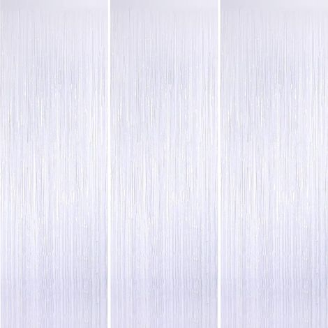 3 Pièces Rideau Métallique,1x2m Frange en Feuille,Blanc Décor Arrière-plan,Fête Mariage Anniversaire Noël (1/5)