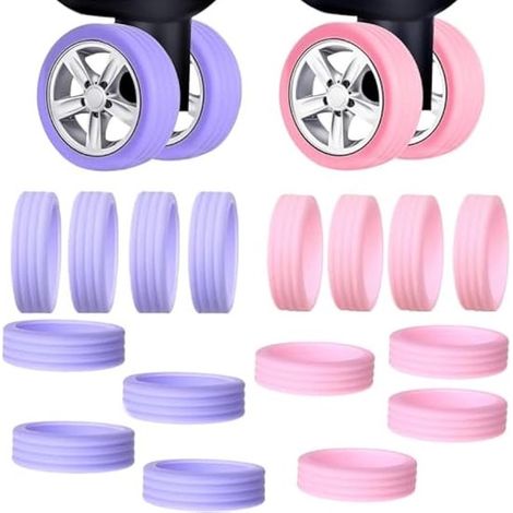 Coperture protettive per bagagli, set da 16 pezzi di copriruota in silicone - viola + rosa (1/2)