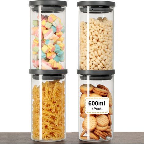 4 Bocaux en Verre Hermétiques Sans BPA, Set de Récipient en Verre Avec Couvercle pour Cuisine (600ml), Stockage Aliments Secs (1/5)