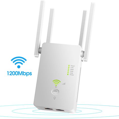 L'amplificateur de signal d'extension de portée WiFi couvre jusqu'à 2640 pieds carrés et 25 appareils, répéteur WiFi double bande jusqu'à 1200 Mbps avec port Ethernet Booster Internet pour la maison