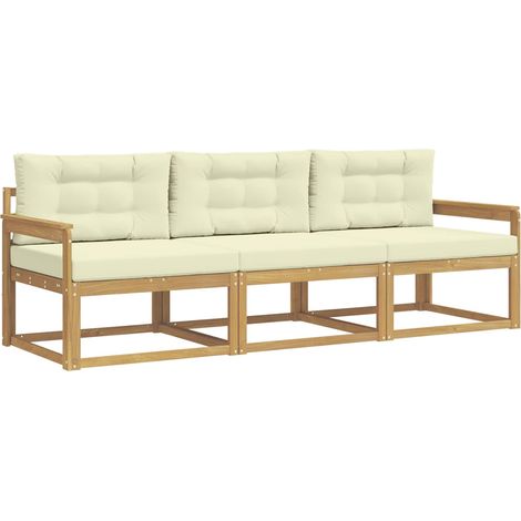 Set di divani da esterno 3 pz Salotto da Giardino Bianco e Crema Poliestere (1/5)