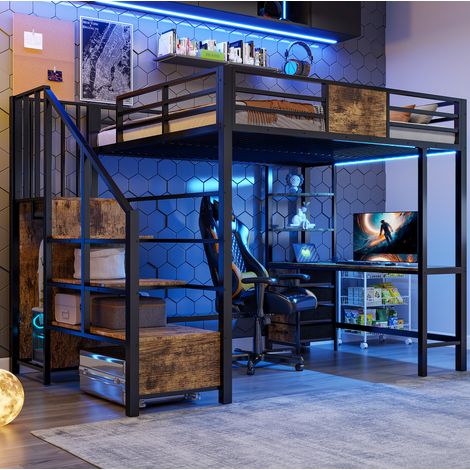 letto struttura 140x200 con scrivania LED nero OKMYHOME (1/5)