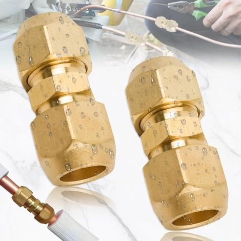 2 Pièces 3/8" double mamelon 9,52 mm pour tuyaux en cuivre, Raccord Fileté Pour Conduite De Climatisation Split, Pas de soudure nécessaire Connecteur de tuyaux en cuivre (1/5)