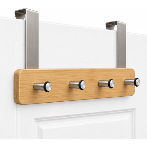 Appendiabiti da Porta in Bambù con 4 Ganci da 33x18,5 cm, Senza Forare - Attaccapanni Salvaspazio per Giacche, Borse, Asciugamani e Accessori (1/5)