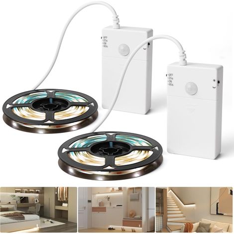 2M Ruban LED à Piles avec Détecteur de Mouvement Blanc Chaud (2 Pack) (1/5)