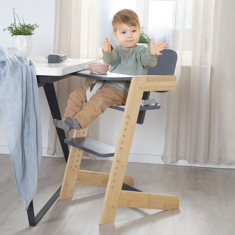 Chaise Haute Bébé Nature Up - Chaise Haute en Bois de Bambou - Évolutive avec Plateau Amovible - Harnais 3 Points - Jusqu'à 70 kg - Naturel/Anthracite (1/5)