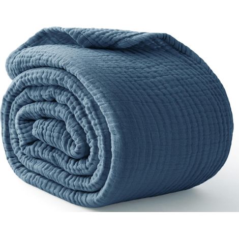Couverture 100% Coton Bleu Clair, 127 x 177,8 cm, Grande Couverture en Coton Respirante et légère pour canapé, Couvre-lit Doux, Gaze pour Adultes, Toutes Saisons, Bleu (1/5)