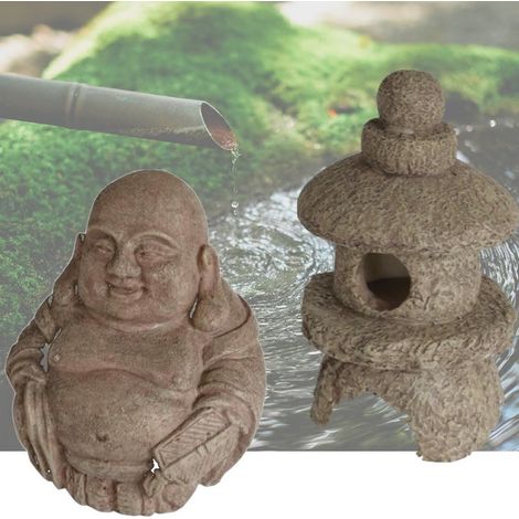 2 Décorations De Bassin De Jardin, Bouddha + Pagode (1/5)