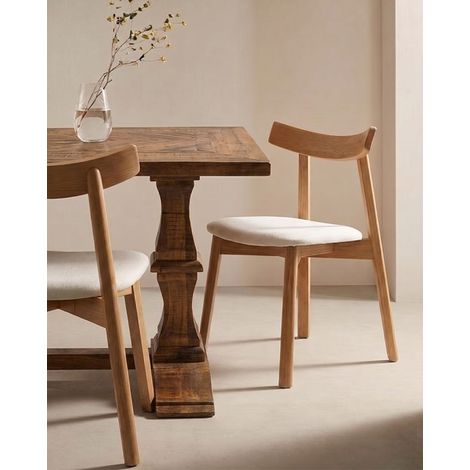 Nami Chêne - Chaise de salle à manger en bois de frêne laqué, finition chêne, avec assise en tissu (1/5)
