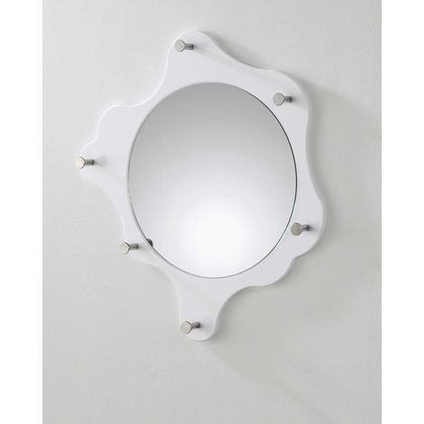 garderobe Murale chromé, Blanc, MDF, métal, Miroir - Dim.: P 5 x Ø 56 cm, Style: Modern (1/4)