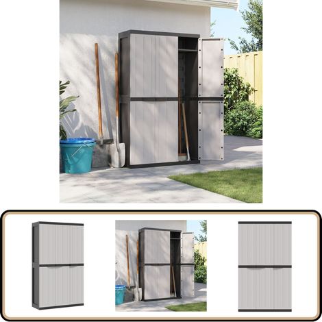 Gartenschrank Grau und Schwarz 97x37x165 cm PP - Gartenschrank - Außenaufbewahrung - Werkzeugschrank - Stauraum - Wetterfest