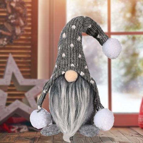 Nouvelle figurine sans visage de Rudolph Barbe-Blanche, décoration de Noël, vieil homme de la forêt assis avec un bonnet tricoté, gris
