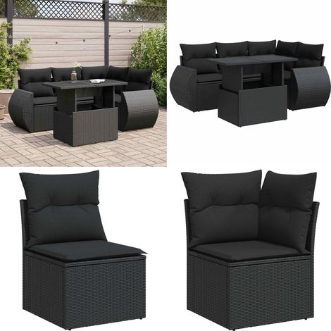 vidaXL Salon de jardin 5 pcs avec coussins noir résine tressée (1/5)