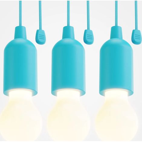 Lot de 3 lampes LED bleues à piles - lampe LED sans fil 1W - lampe à tirer portable pour jardin, tente, camping, armoire (1/5)