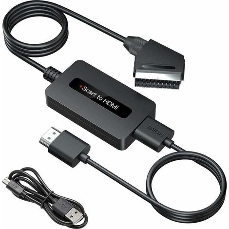 Convertidor de SCART a HDMI con cables HDMI y SCART, XU, convertidor de SCART a HDMI, salida Full HD 720P/1080P, adaptador HDMI SCART - KZQ (1/4)