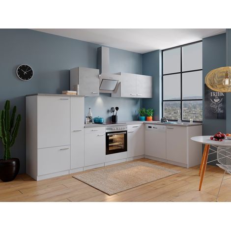 Cuisine Kitchenette d'angle Blanc Béton Malia 310x172 cm Respekta