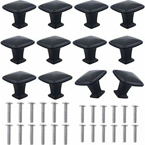 12pcs 30mm Noir Boutons de Placard Carrés en Alliage d'aluminium Bouton de Porte Noir Moderne Poignée de Meuble Cuisine pour Cabinet Tiroir Buffet Armoire Table de Chevet avec Vis