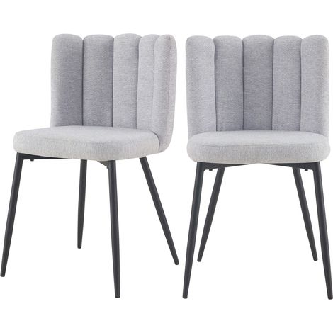 Lot de 2 chaises en tissu gris et pieds en métal noir - ROSY