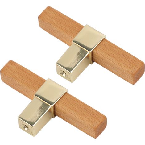Lot de 2 poignées de porte en bois doré, pour tiroir, placard ou penderie de cuisine. (1/5)