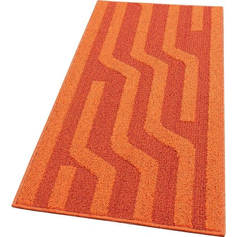 Tapis De Cuisine Rayé 3D Doux Bordé Coureur D'Entrée Absorbant Antidérapant Orange - 50x100 Cm