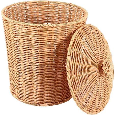 Grid Cool – Panier de rangement en osier naturel – Couvercle rond décoratif – 20 x 23,5 x 28 cm – Matériau plastique et fer