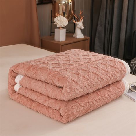 Couverture de sieste climatisée, couverture chaude et douce, couverture tricotée, couette double, couvre-lit en polaire corail couleur poudre (1/4)