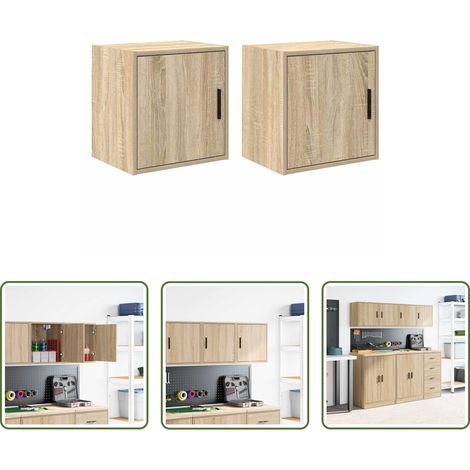Rangement garage - Armoires murales de garage 2 pcs chêne sonoma bois d'ingénierie (1/5)