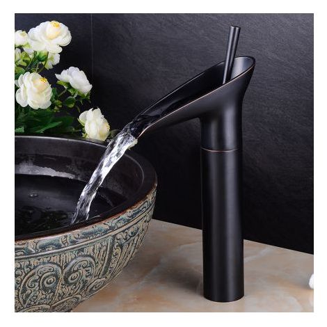 Bathroom Basin Tap, Waterfall Mixer Tap for Bathroom, Adjustable Hot and Cold Basin Mixer Tap, Chrome Plated Brass (D) (1/3)