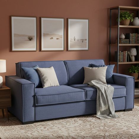 Talamo Italia Sofa cama Giuliana, Sofá de 2 plazas, 100% Made in Italy, Sofá de salón con apertura giratoria, en tela acolchada, con reposabrazos estándar, Cm 180x95h90, Azul, con embalaje reforzado (1/5)