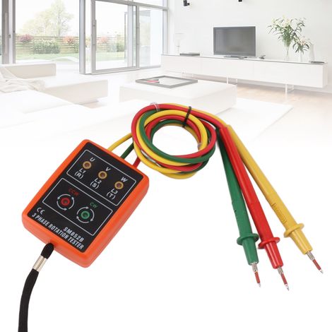 Dreiphasen-Phasenfolgedetektor 60V-600V AC mit LED-Anzeigen, tragbar, ABS, 8,3 cm und 3 Klemmen (1/5)