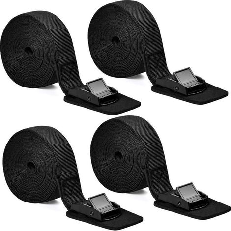 Sangles de fixation cliquet 25 mm × 3 m – Lot de 4 sangles réglables avec boucle et pince de verrouillage pour vélo, moto et bagages