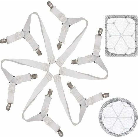 Tendeur Drap Housse Lit Drap Réglable Attache Drap Housse Élastique 3 Voies 6 Côtés Feuilles De Literie Bretelles Drap De Lit Attaches Pour Draps De Lit Coussin De Canapé Matelas Blanc-Crezuo