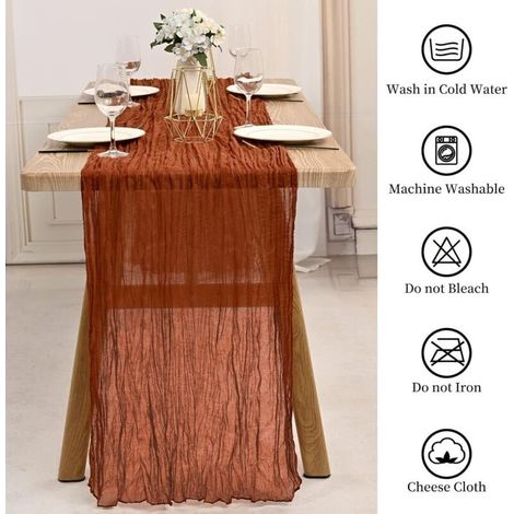 Lot de 4 chemins de Table en étamine Terre Cuite, Nappe en Gaze Semi-Transparente décorations rustiques pour Fournitures de fête de Mariage de Cuisine (300cm) (1/4)