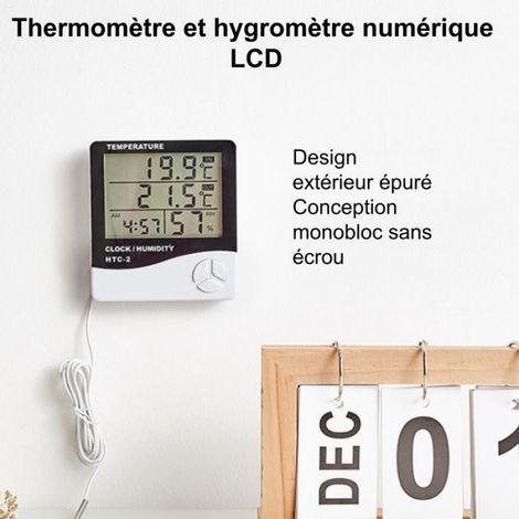 Thermo-Hygrometre - Affichage Double Interieur Exterieur - Sonde Exterieure Incluse - Memoire Min/Max - 0 16 Kg - HTC-2 (1/4)