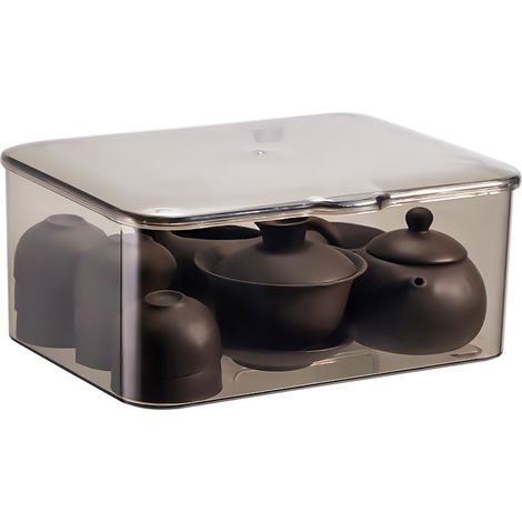 Boîte de Rangement Set à Thé Transparente Couvercle Anti-poussière Grande Capacité Organiseur Tasses Théière en PS 23.7x19x10cm (1/5)