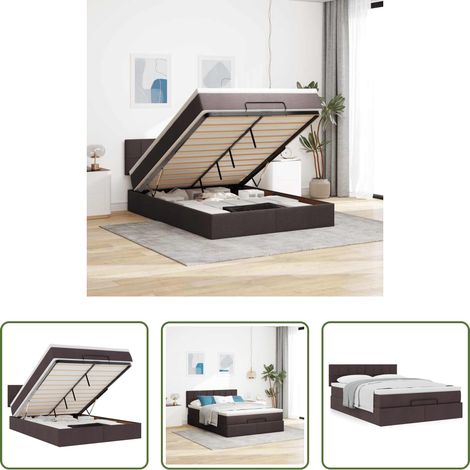 vidaXL Stauraum - Ottoman-Bett mit Matratze Dunkelbraun 140x200 cm Stoff (1/5)