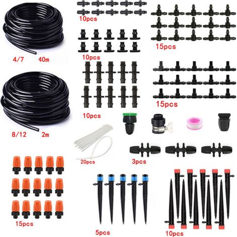 Doppelschlauch-Set für Tropfbewässerung, Garten, Balkon, Teich, Blumen – ideal zum Selberbewässern. 2 m + 40 m Schlauch, orangefarbener Nebel, Yongquan-Stecker, 8-Loch-Stielset.