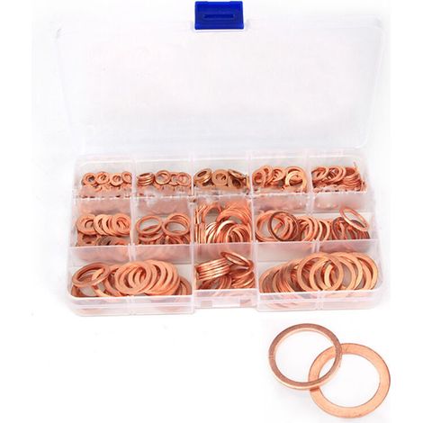 300 pièces de rondelles plates M5‑M20 en cuivre, kit d'étanchéité avec boîte de rangement pour joints d'étanchéité (1/5)
