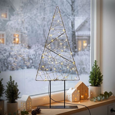 ECD Germany Árbol de navidad LED adorno navideño, guirnalda con soporte 56 cm lámpara de interior, decoración luminosa de metal, 330 micro-LEDs blanco cálido y extra-cálido parpadeantes (1/5)