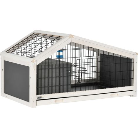 Clapier cage à lapin - niche, plateau déjection, porte et toit ouvrant verrouillables, abreuvoir - acier noir sapin