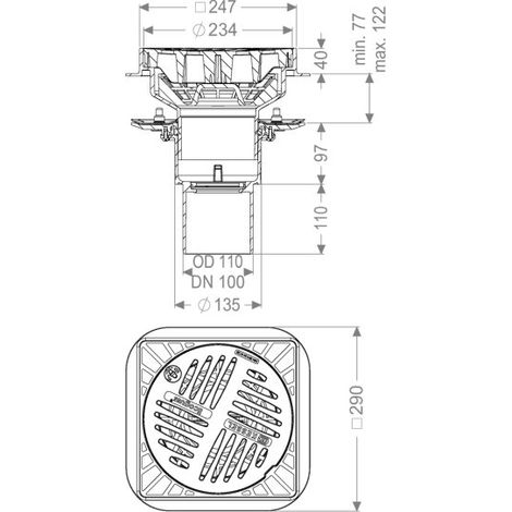 KESSEL - Avaloir de parking Ecoguss - bride d'étanchéité à compression, DN 100, carré, 48811.01