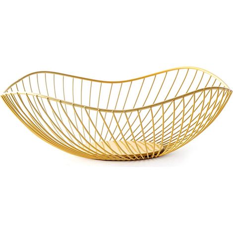 Corbeille à Fruits En Métal - Design Géométrique Doré - Résistante à La Rouille - Pour Cuisine Et Salle à Manger - 25.5x10x10 Cm - 1 Pièce (1/5)
