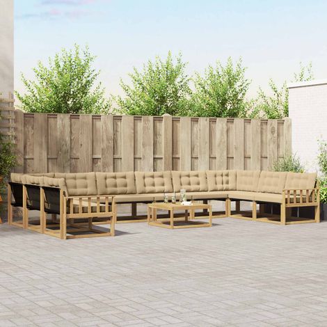vidaXL Outdoor-Sofagarnitur mit Kissen 11 pcs Weiß und Beige (1/5)